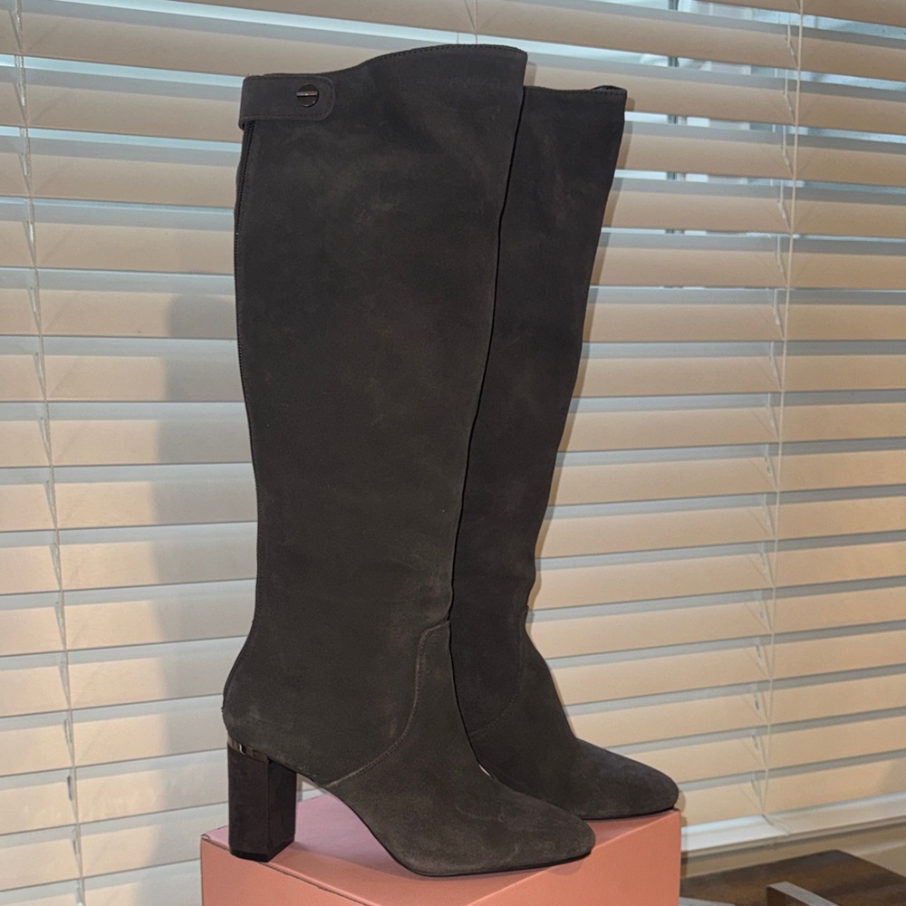 Alfani Gray Suede Knee-high Block Heel Boots size 7